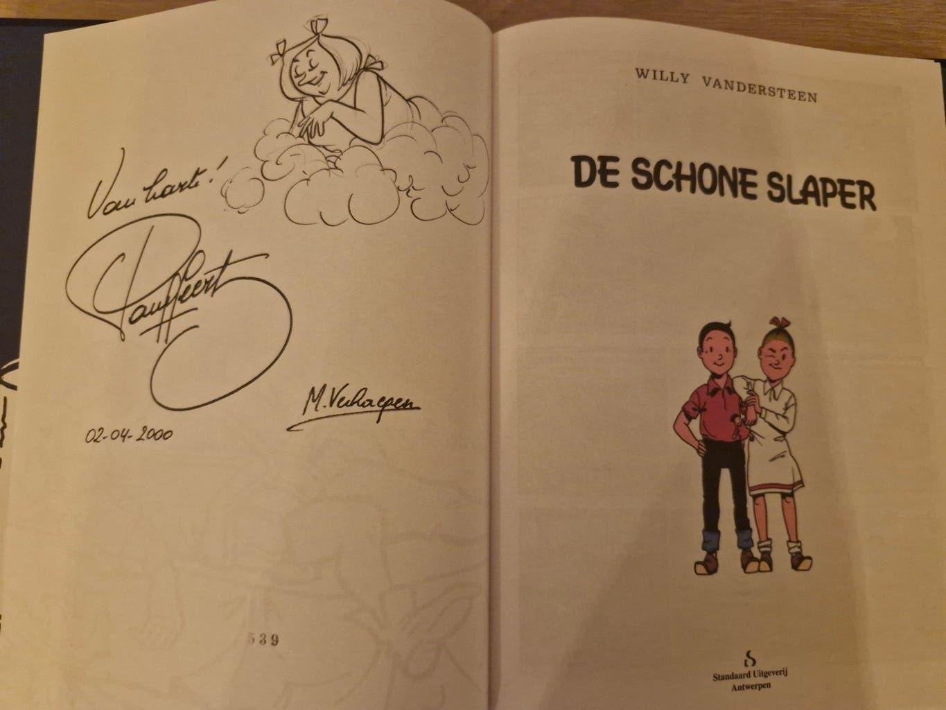 Tekening , Paul Geerst + gesigneerd Marc Verhaegen, fanclub, Willy Vandersteen, Eén stripboek, Ophalen of Verzenden, Zo goed als nieuw