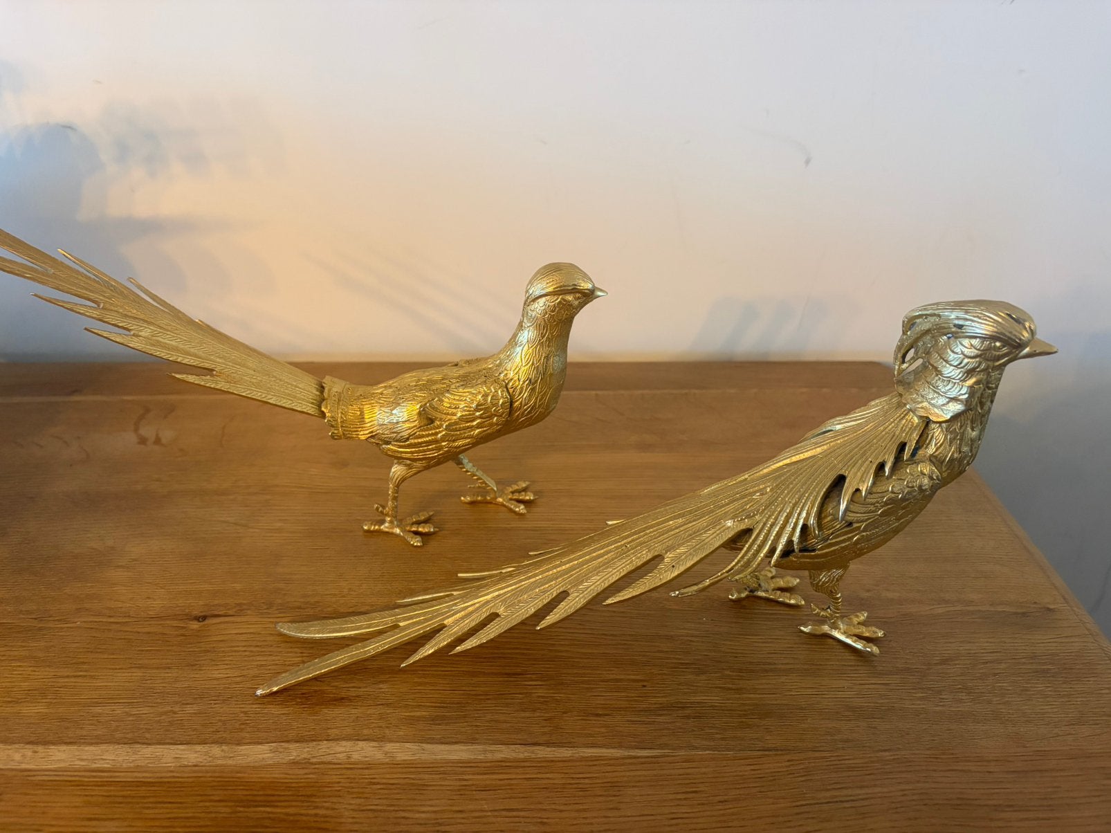 2 decoratieve goudkleurige fazanten, Ophalen, Zo goed als nieuw
