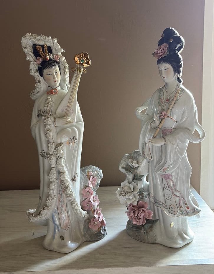 Set Vintage Chinese Porseleinen Beelden-Hofdames (48 cm), Ophalen of Verzenden, Zo goed als nieuw