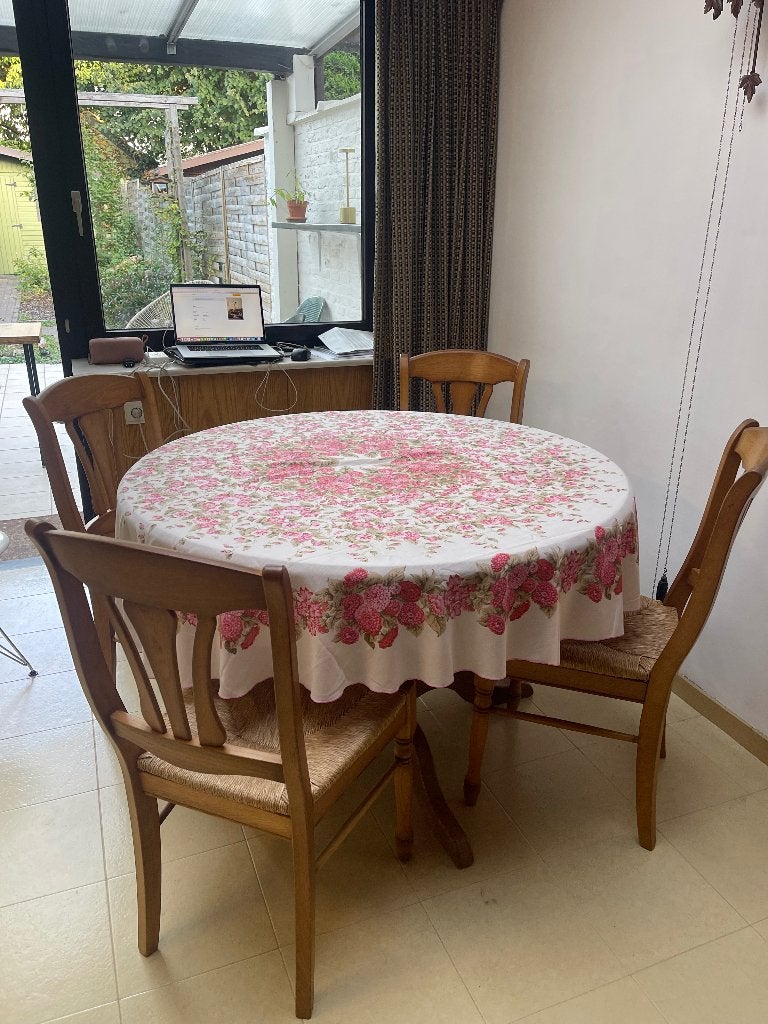 Ronde eiken tafel, Huis en Inrichting, Ophalen, Gebruikt, Klassiek, Vijf personen of meer