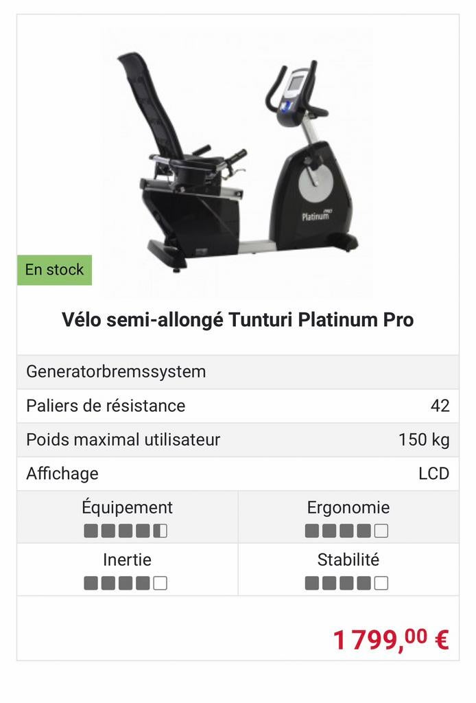 Vélo de sport de la marque Platinum pro, Enlèvement, Comme neuf, Vélo d'appartement