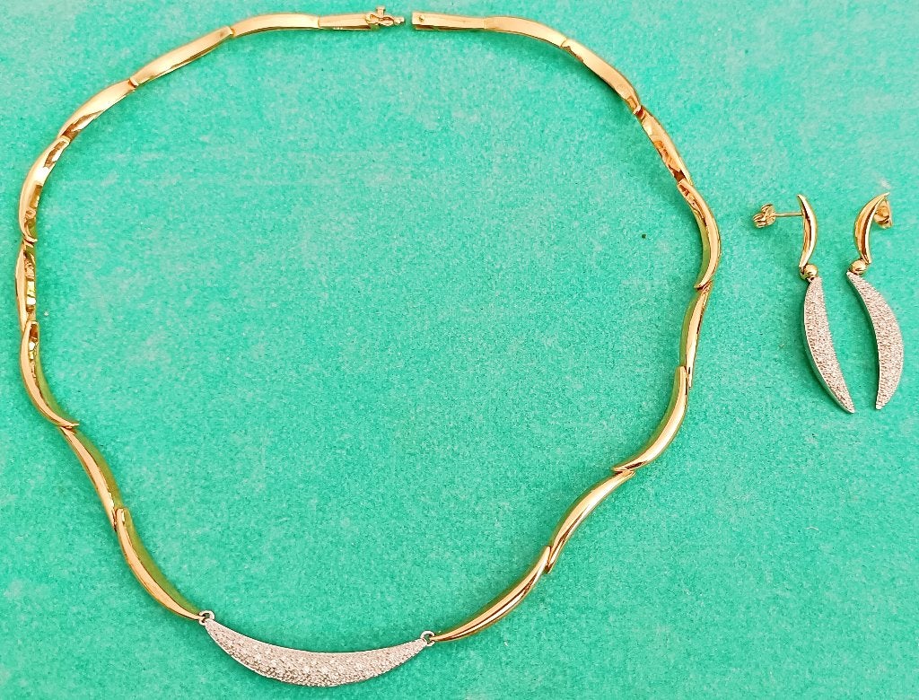 Collier + boucles d'oreille neufs, or bicolore 18K, diamants, Enlèvement, Or, Or, Avec pierre précieuse