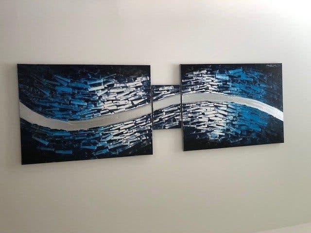 Handgeschilderde moderne schilderij / 180 cm ( drieluik ), Abstract, Acrylverf, Textiel, Gesigneerd