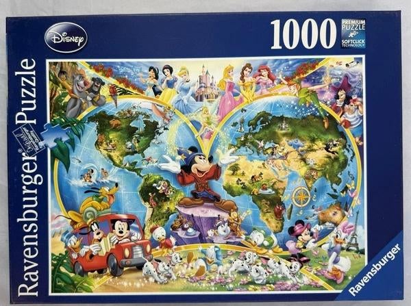 Ravensburger Disney's wereldkaart Disney 1000 Puzzel, Verzenden, 500 t/m 1500 stukjes, Zo goed als nieuw, Legpuzzel