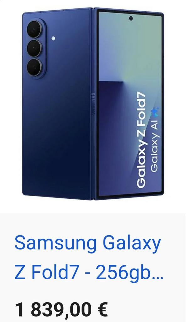 Samsung Z Fold 7 blue 256g - 1200€!!, Enlèvement ou Envoi