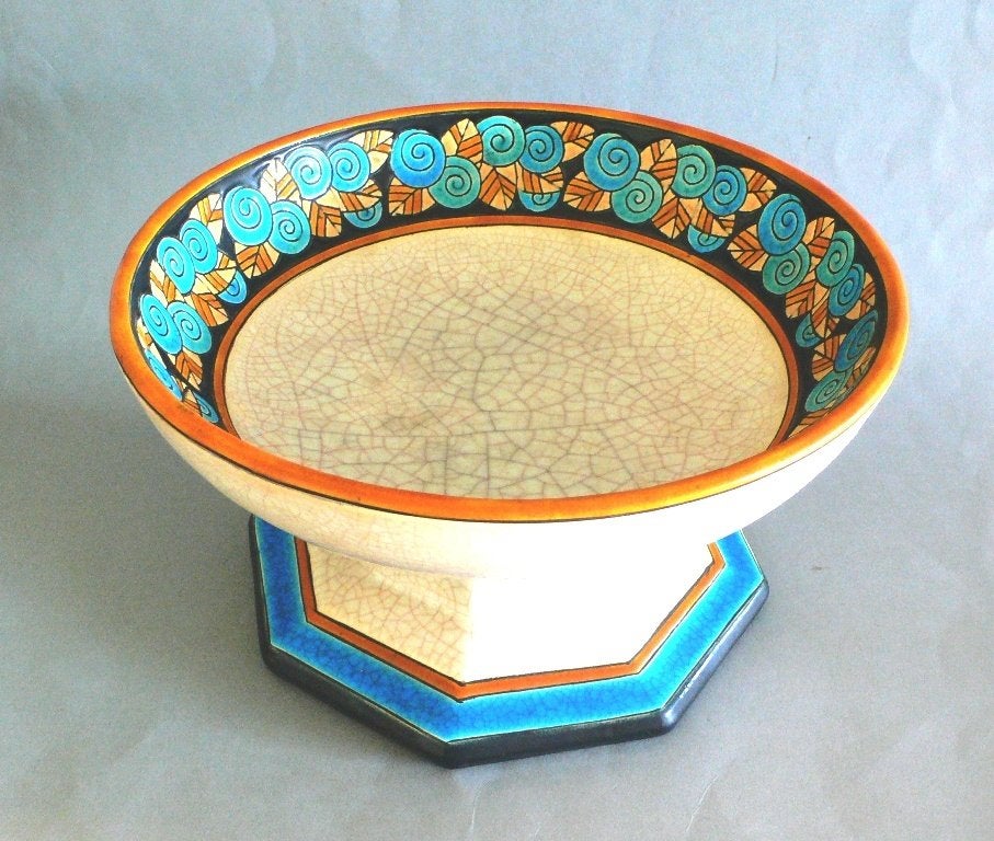 Art Deco Longwy emaille fruitschaal  Faïence Craquelée, Enlèvement ou Envoi