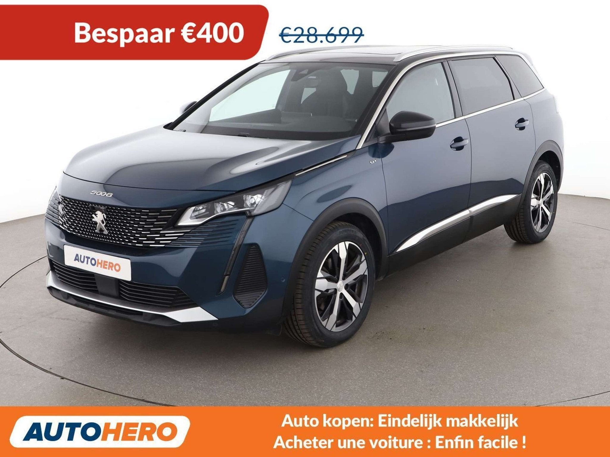 Peugeot 5008 2.0 Blue-HDi GT (bj 2023, automaat), https://public.car-pass.be/vhr/bd340cd4-20bf-4411-bde5-0c6065a732c0, Blauw, Alcantara