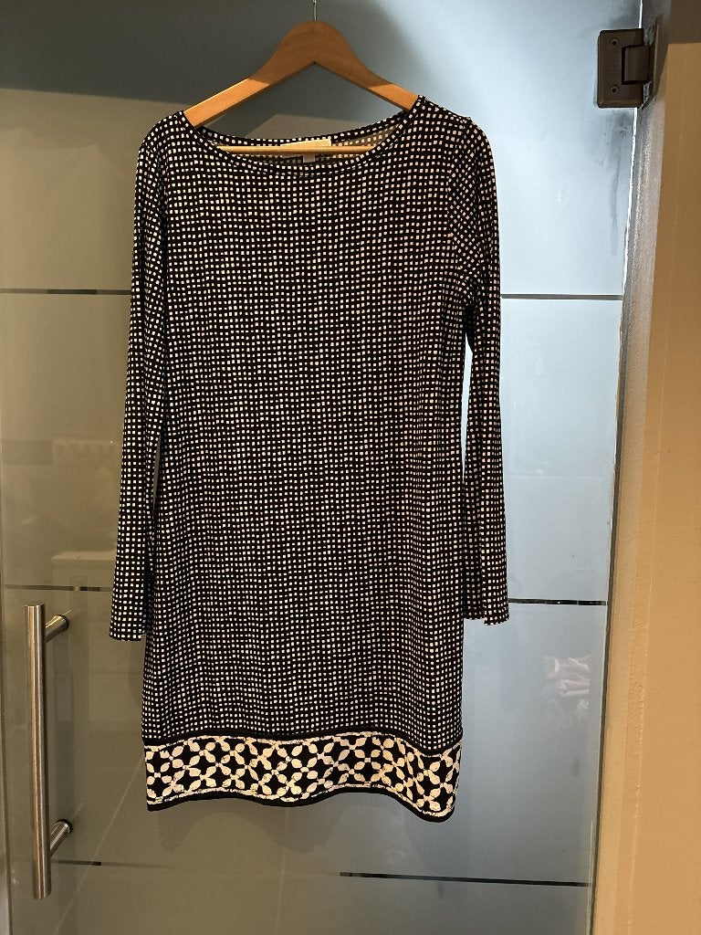 Michael Kors Gestreepte Jurk met Print – Zwart/Wit L, Michael Kors, Wit, Maat 42/44 (L), Ophalen of Verzenden