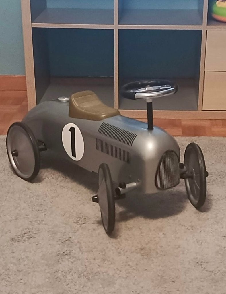Retro metalen loopauto zilver - Klassieke racewagen, Ophalen, Gebruikt, Loopfiets