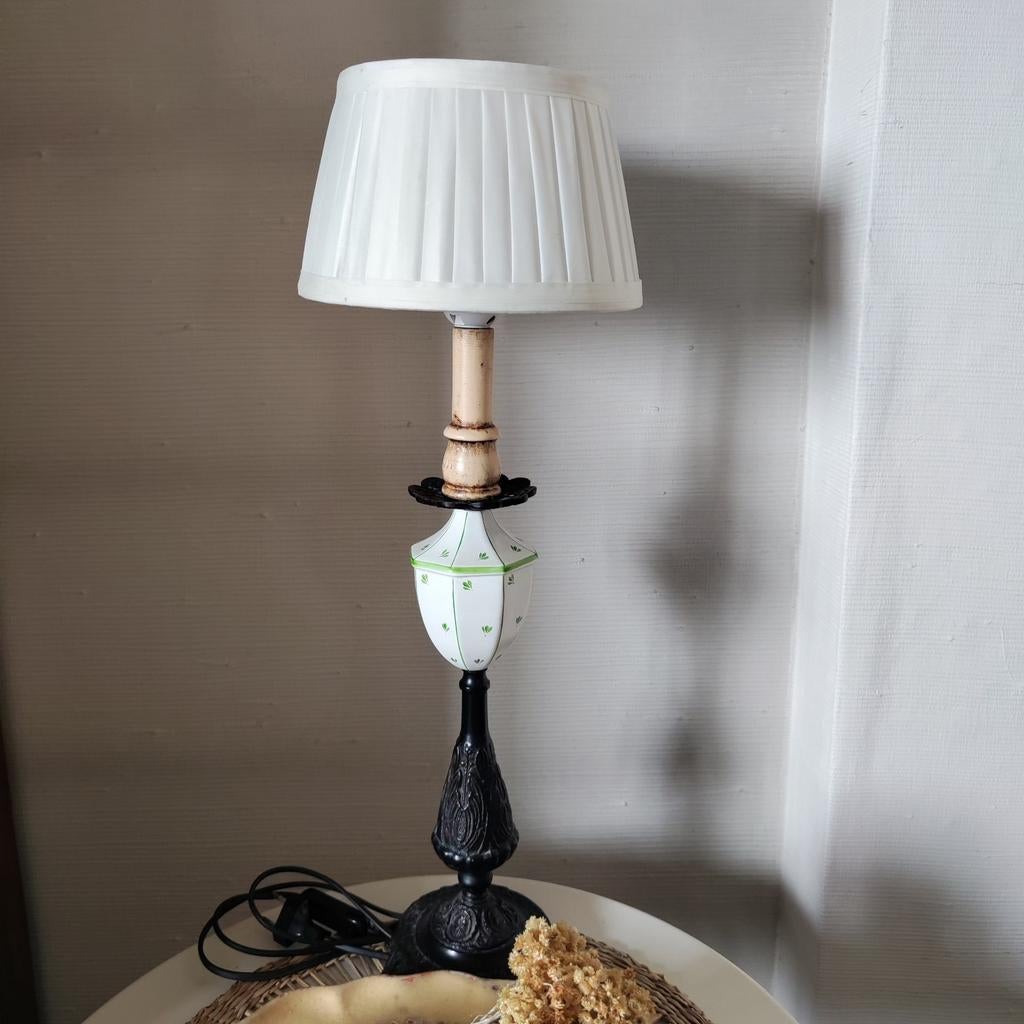 Lampe provençale fer forgé et porcelaine, Enlèvement ou Envoi