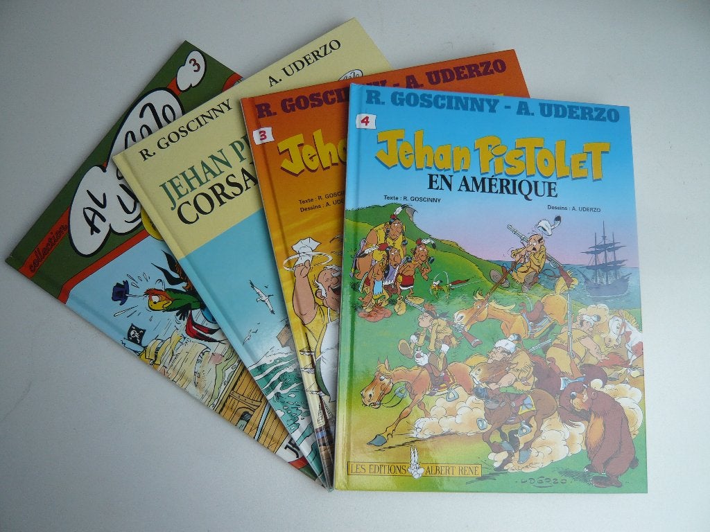 Bd JEHAN PISTOLET tomes 1 à 4 (EO ttbe) de UDERZO, Gelezen, UDERZO / GOSCINNY, Complete serie of reeks, Ophalen of Verzenden
