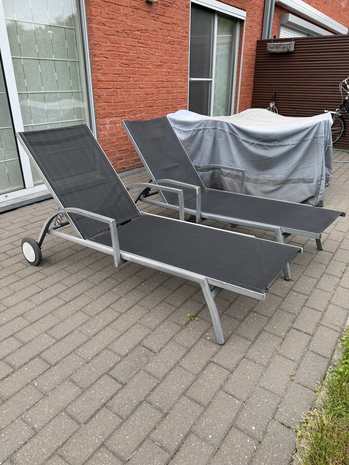 Ligbed voor in de tuin - 2 ligbedden, Tuin en Terras, Ophalen, Gebruikt, Aluminium, Verstelbaar