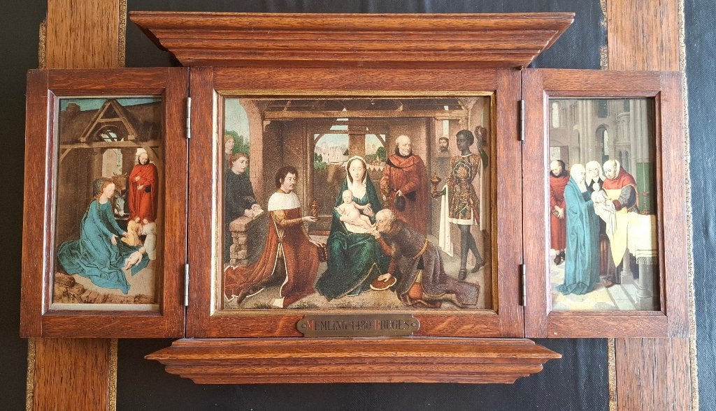 Triptyque Hans Memling, Bruges, reprod de Jan Floreins 1480, Antiek en Kunst, Ophalen