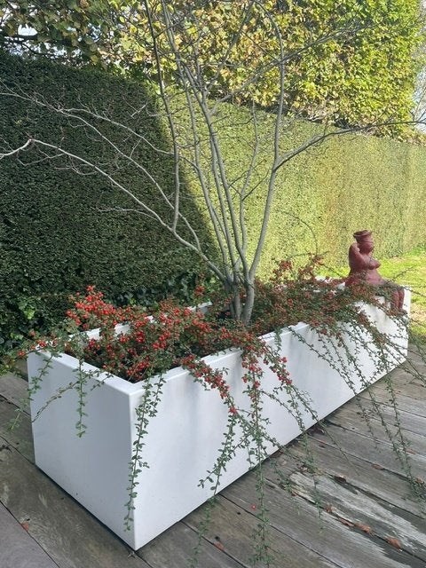 4 aluminium bloembakken op wieltjes, Ophalen, Gebruikt, 100 cm of meer, Metaal