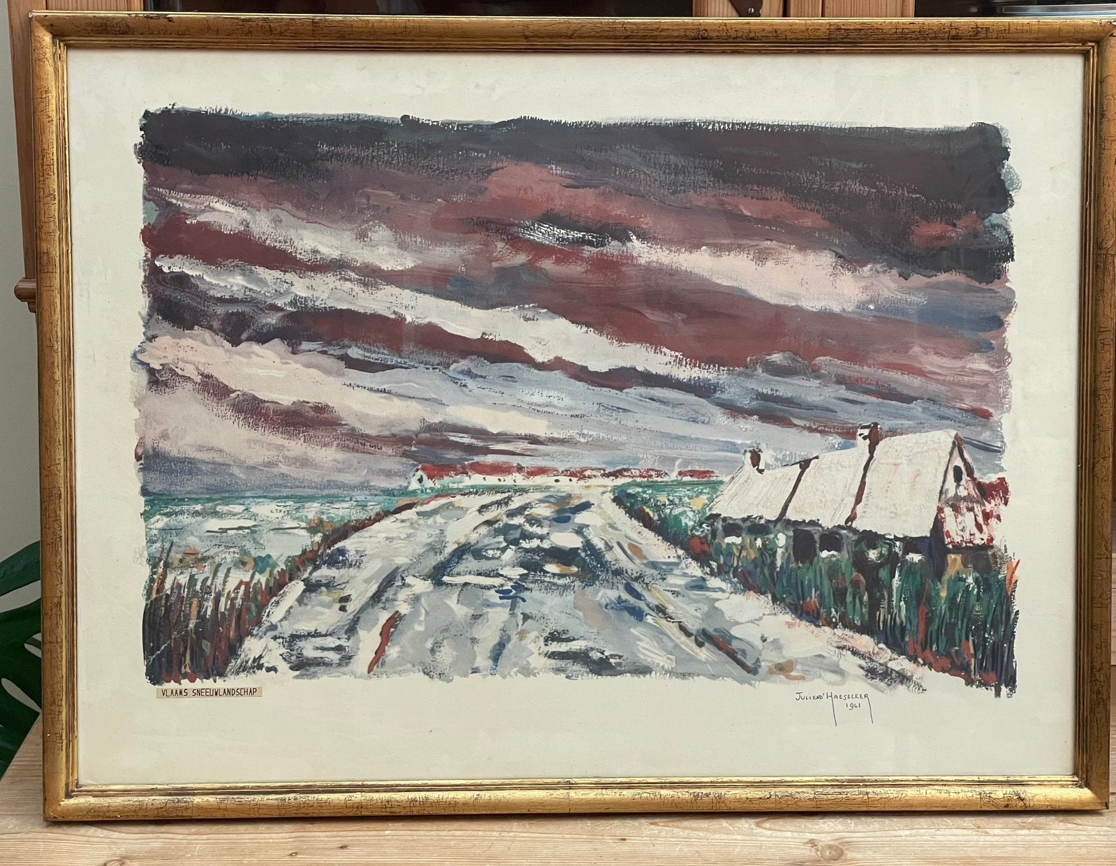 Lithographie signée Julien D’HAESELEER Grand format Flandre, Enlèvement, Expressionniste, Sous verre, Paysage