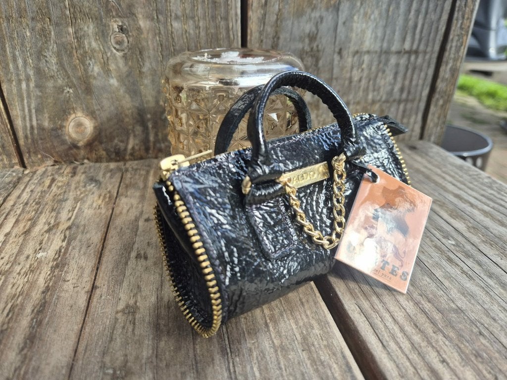 2 Miniatuur mini lederen handtassen 12 cm x 7 cm, Enlèvement ou Envoi, Neuf, Brun, Sac à main