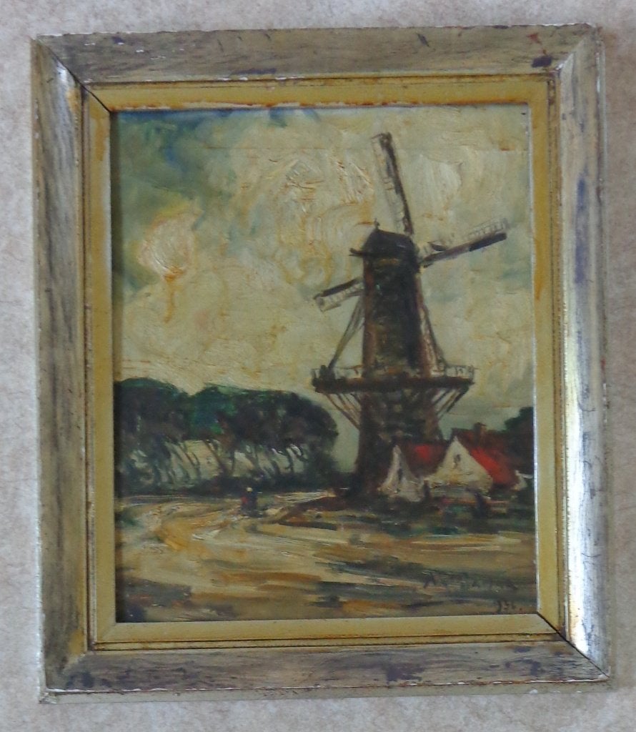 ARMAND JAMAR / LANDSCHAP MOLEN / OLIEVERF / 59x51cm / KADER, Enlèvement ou Envoi, Panneau, Paysage, Expressionniste