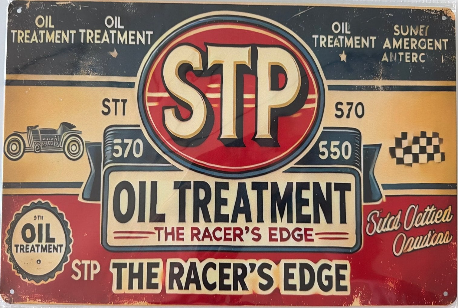 Metalen reclamebord STP oil treatment retro vintage mancave, Ophalen of Verzenden, Nieuw, Reclamebord