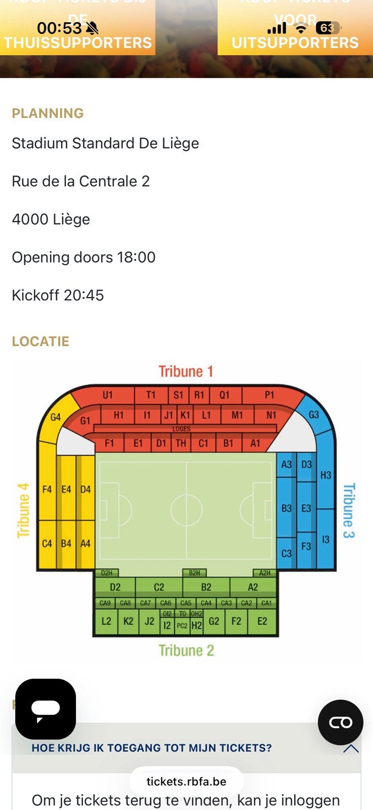 België vs Turkije ticket tribune 3 F4, Eén persoon
