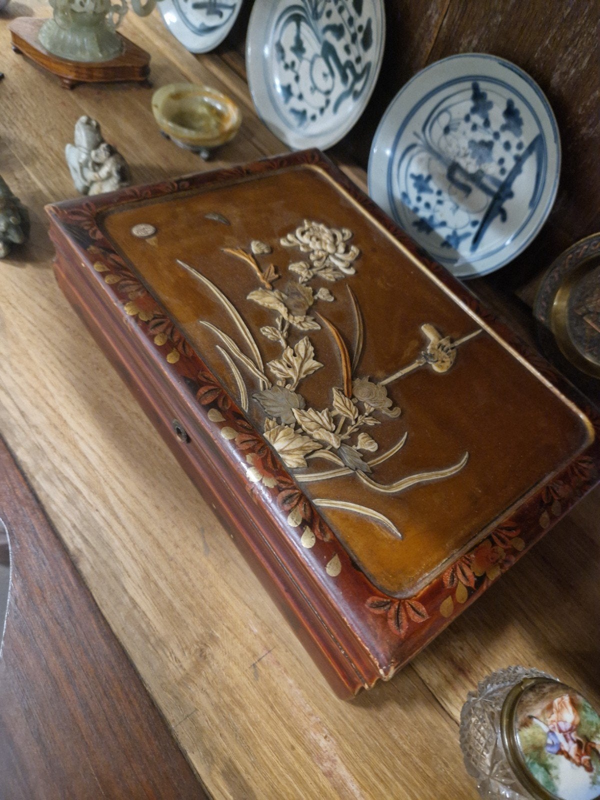 japanse antieke kistje met inlegwerk, Antiek en Kunst, Japan, Ophalen of Verzenden, Hout