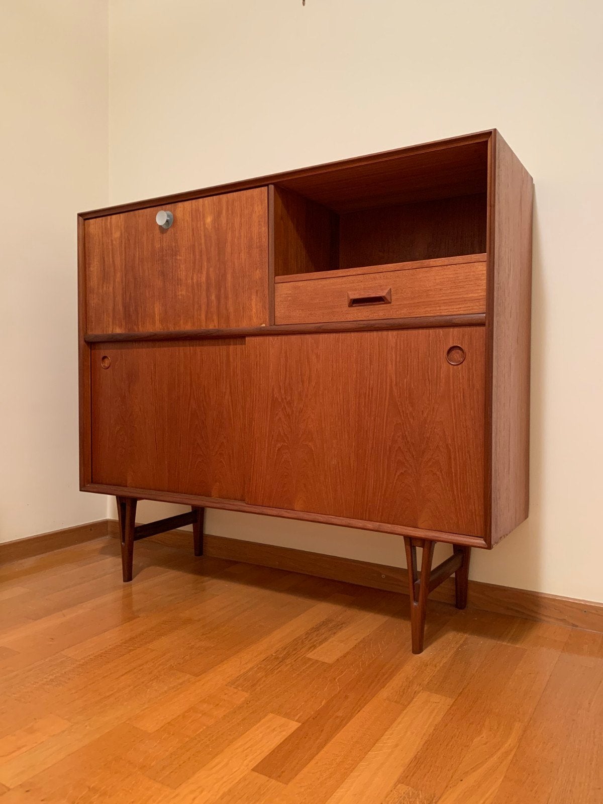 Deense vintage teak bureau-/barkast – jaren 60, Ophalen, Gebruikt