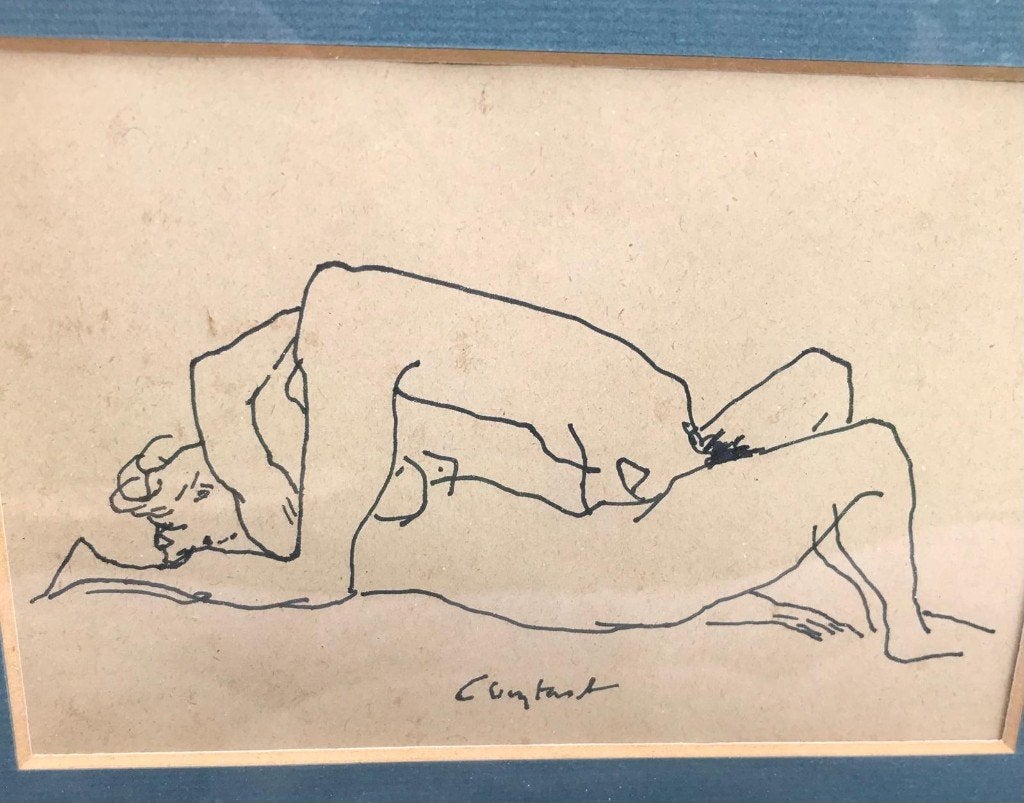 Dessin érotique du groupe Constant Nieuwenhuijs Cobra, Enlèvement, Signé, Dessin, Papier
