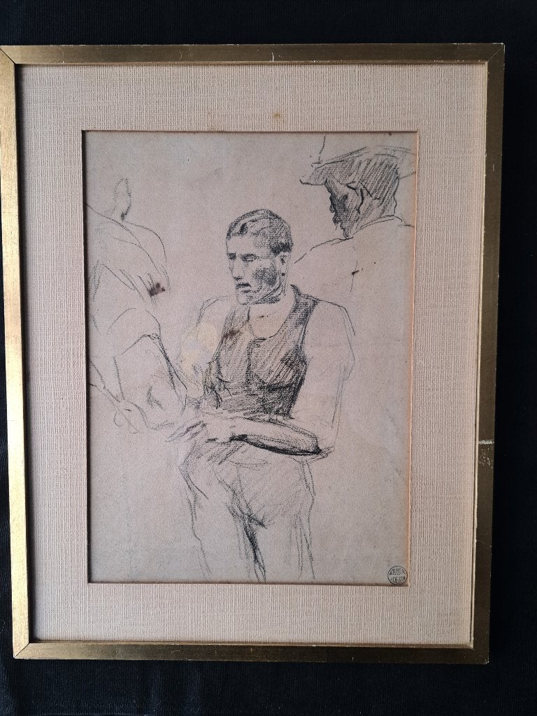 Jean Delvin 1853-1922 prachtige tekening mooi ingelijst, Antiquités & Art, Enlèvement ou Envoi, Dessin, Dessin au crayon, Encadré