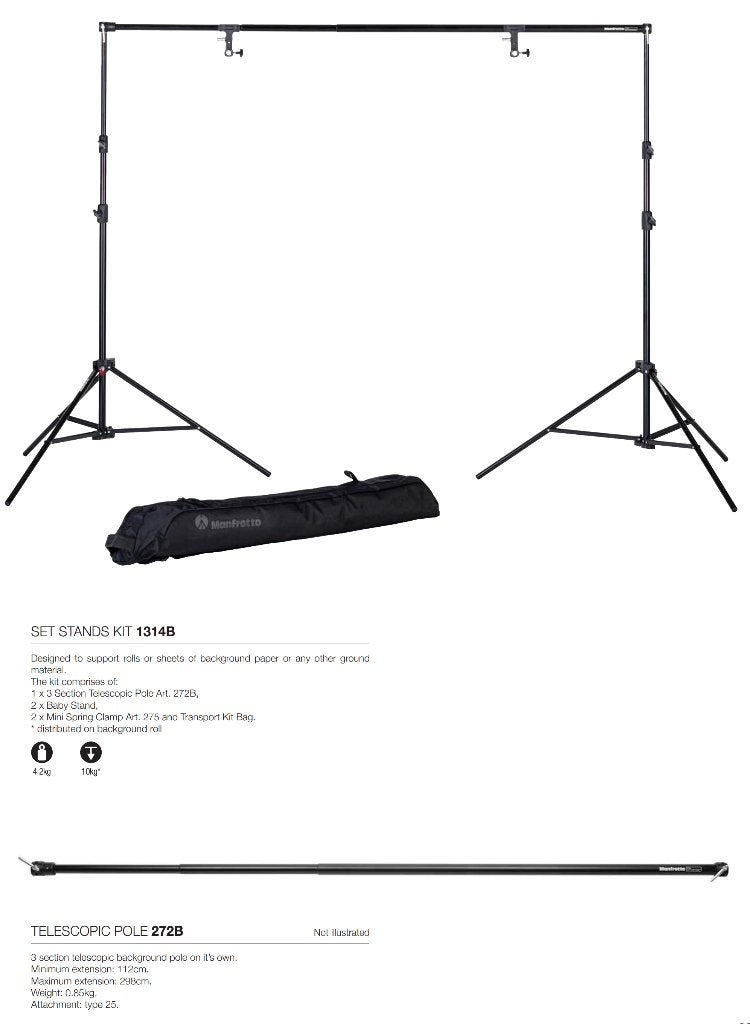 Support de fond photo/vidéo Manfrotto 1314 chromé, Audio, Tv en Foto, Ophalen, Eenpoot, Zo goed als nieuw, 175 cm of meer