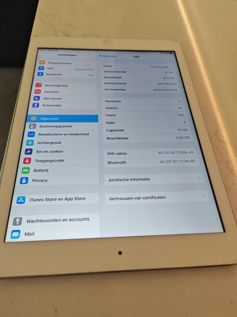 iPad air 1 16gb zilver, Computers en Software, Apple iPads, Ophalen, Gebruikt, 16 GB