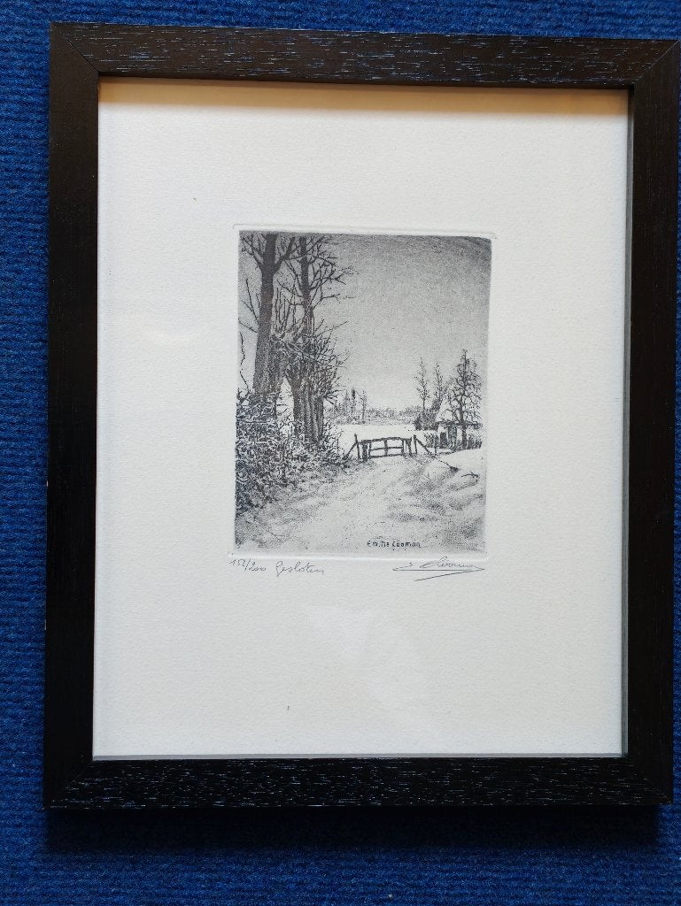Gravure originale « Closed » — Emiel De Cooman (157/200), Antiquités & Art, Eau-forte, 26 cm, 1950 - 1999, Paysage