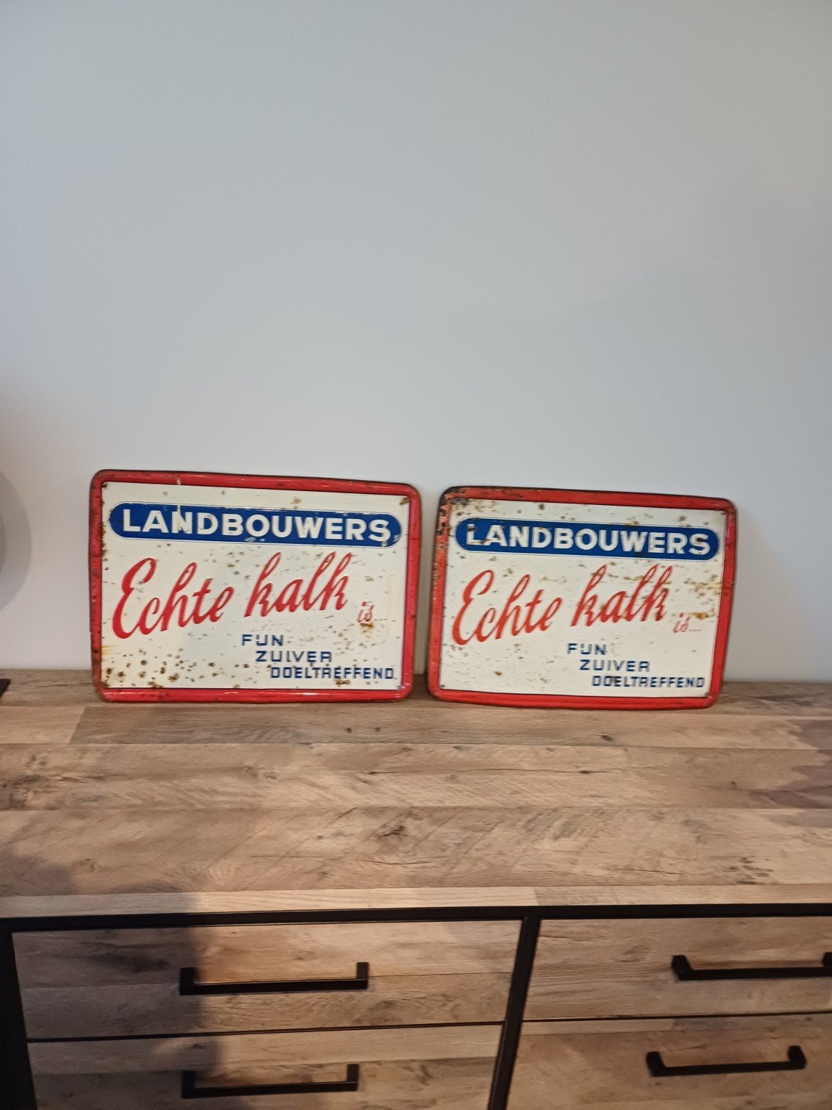 2 blikken reclamebord, Verzamelen, Ophalen of Verzenden