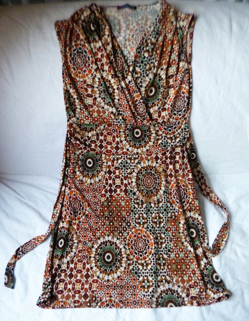 Zomerjurk met vrolijk motiefje. One size jurk., Esperence Paris, Ophalen of Verzenden, Zo goed als nieuw, Bruin
