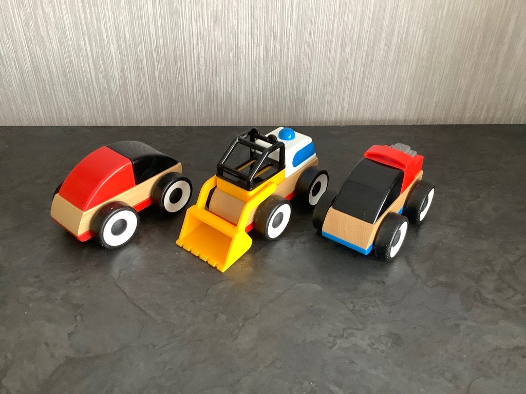 Houten-Plastic Lillabo voertuigen speelset, Kinderen en Baby's, Speelgoed |Speelgoedvoertuigen, Ophalen of Verzenden, Zo goed als nieuw