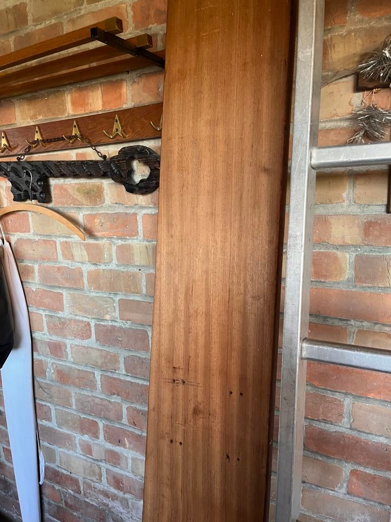 Zwaar eiken houten plaat bank uit eetzaal van marineschip, Ophalen, Zo goed als nieuw, Eiken