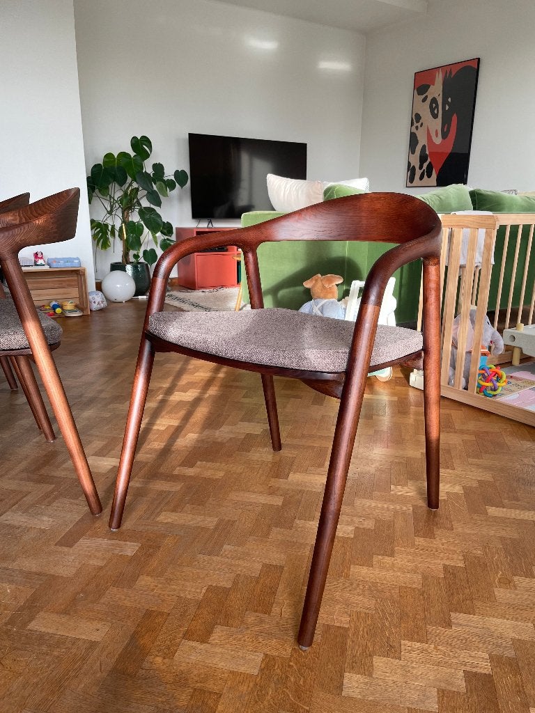 Mowelli Nora stoelen (6 stuks), Design, Comme neuf, Brun, Enlèvement