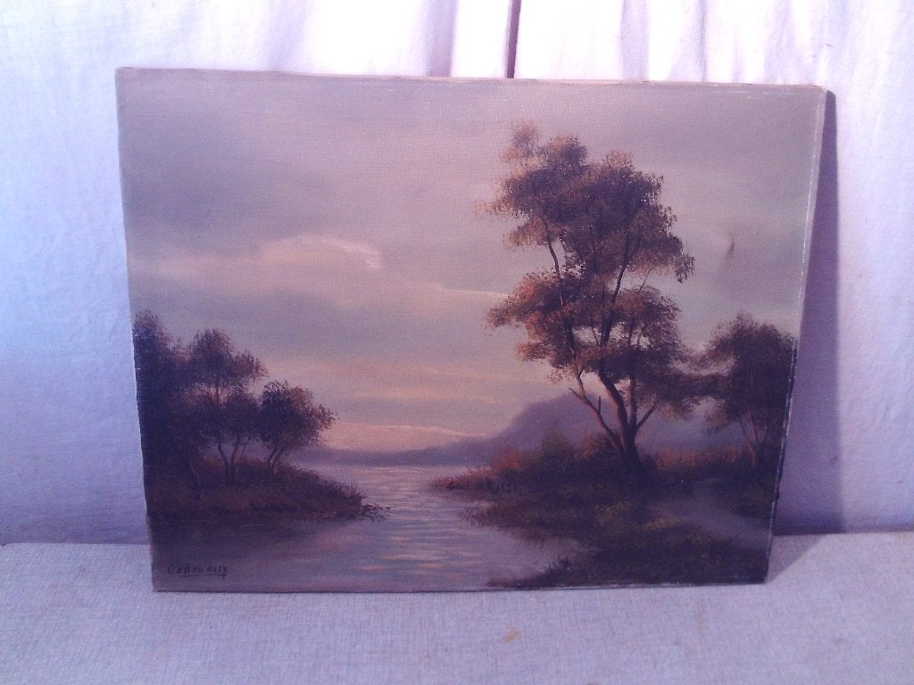 Œuvre magnifiquement peinte « Rivière et arbres » - signée, Antiquités & Art, Enlèvement ou Envoi, Peinture à l'huile, Paysage