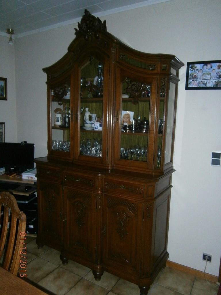 Vitrine double corps style Régence Liégeoise, Avec tiroir(s), Enlèvement, Utilisé, 200 cm ou plus