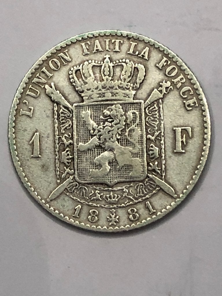 Munt zilver België 1 FR Leopold II jaartal 1881 zeldzaam, Zilver, Ophalen of Verzenden, Losse munt, Zilver