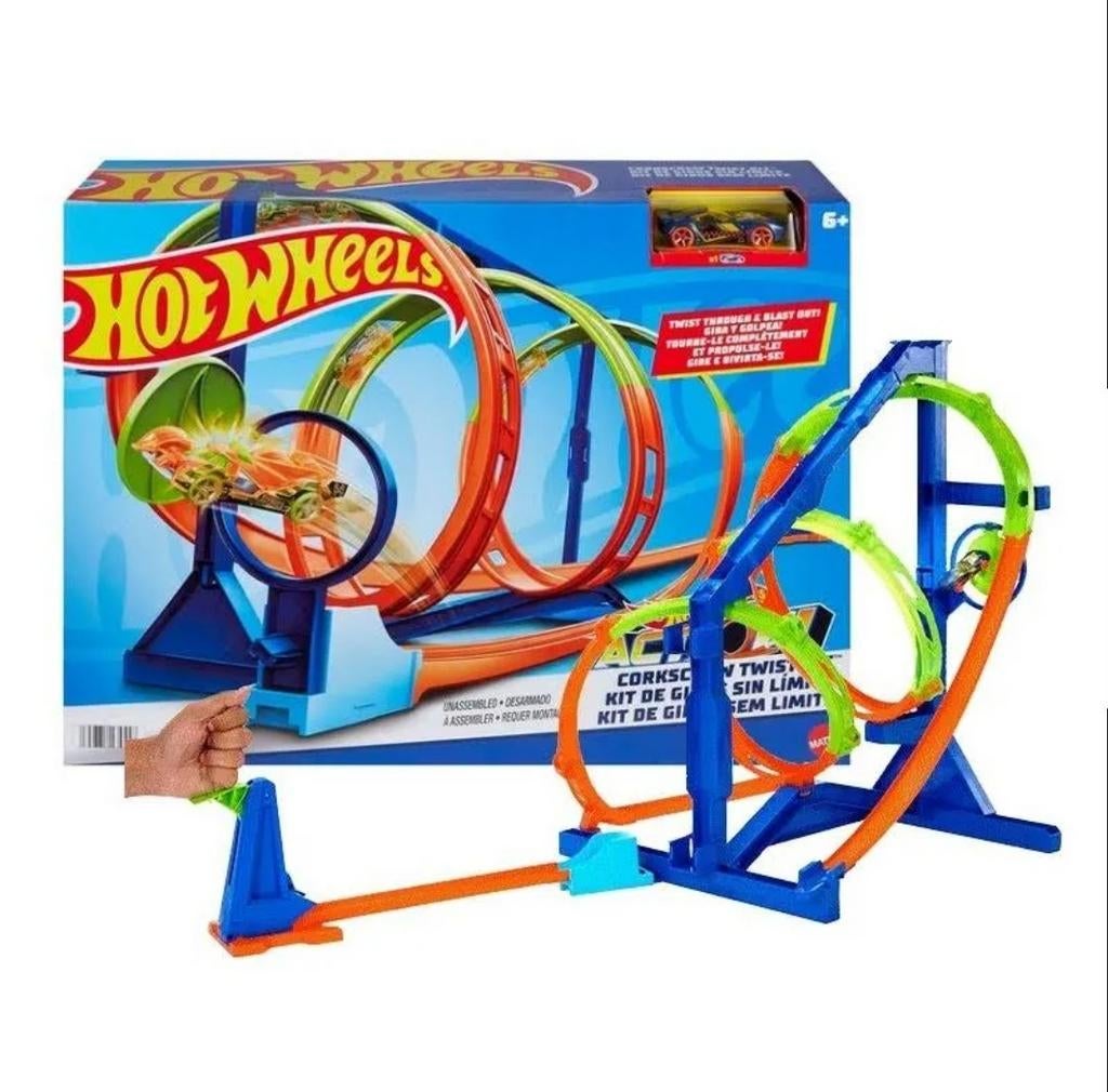Hot Wheels Action Corkscrew Triple Loop Track Set, Racebaan, Opwindmechanisme, Ophalen of Verzenden, Zo goed als nieuw