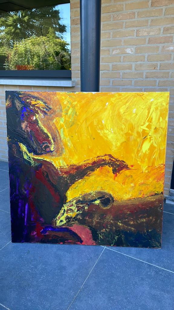 Modern abstract schilderij op canvas 100x100, Ophalen