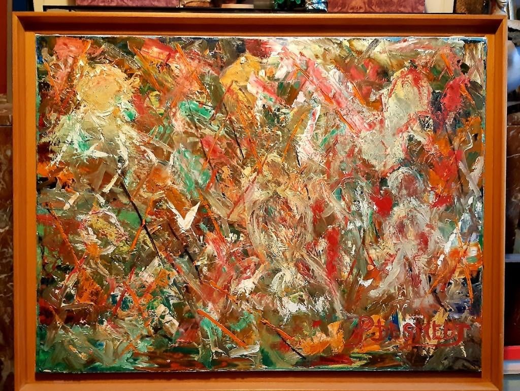 Modern schilderij van P Desmedt. Olie op doek +/- 90 - 70 cm, Antiek en Kunst, Ophalen