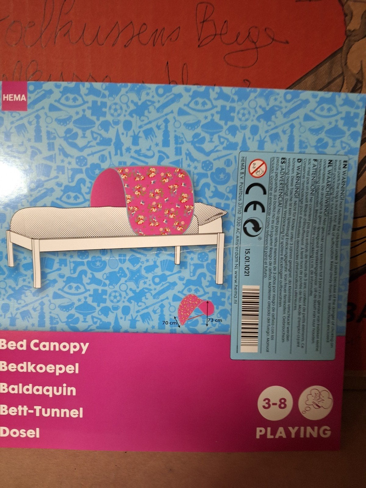 roze bedkoepel met hoes, Ophalen