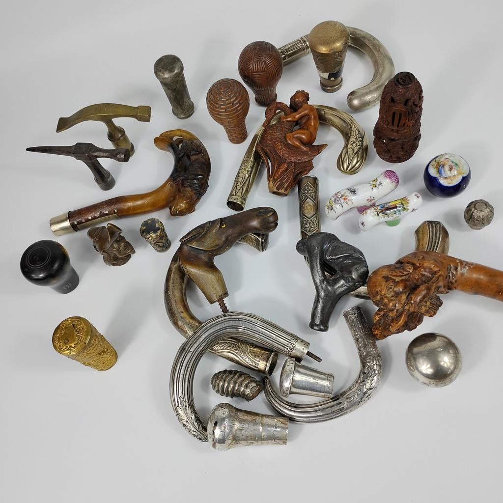 Lot de pommeaux de canne Argent, Porcelaine Meissen, Antiquités & Art, Enlèvement ou Envoi