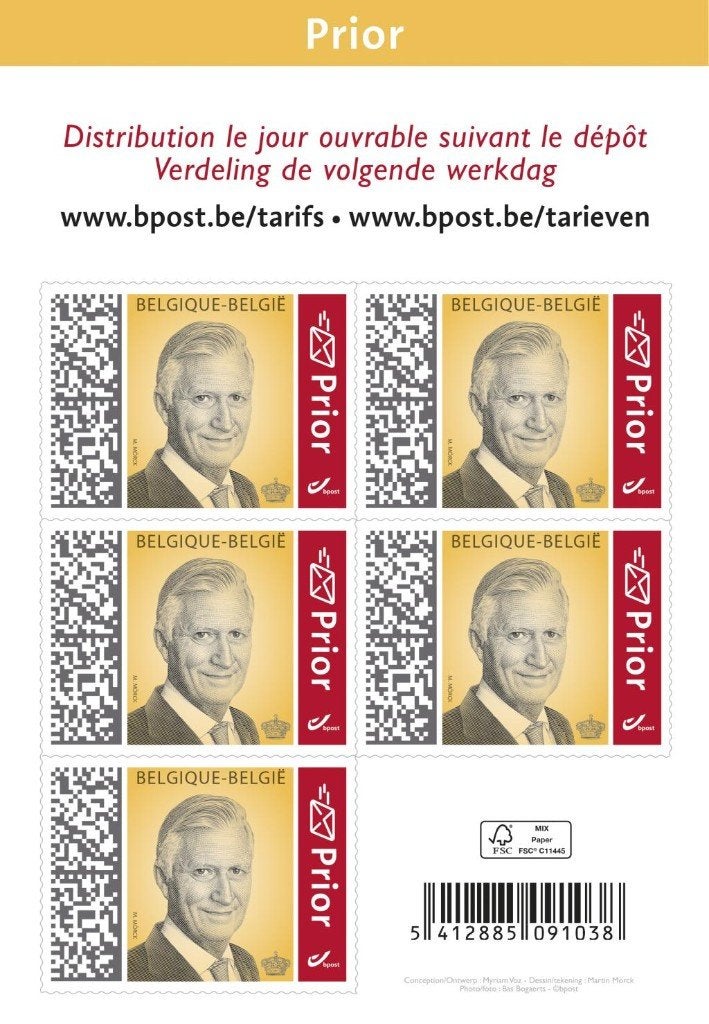 Lot de 10x5 timbres Belgique Prior Bpost, Neuf, 1 Autocollant, Enlèvement ou Envoi, Non oblitéré