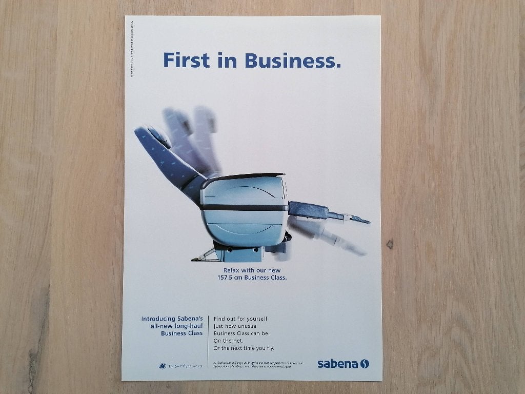 Affiche Sabena Qualiflyer Group premier siège d'affaires 90s, Collections, Enlèvement ou Envoi, Neuf
