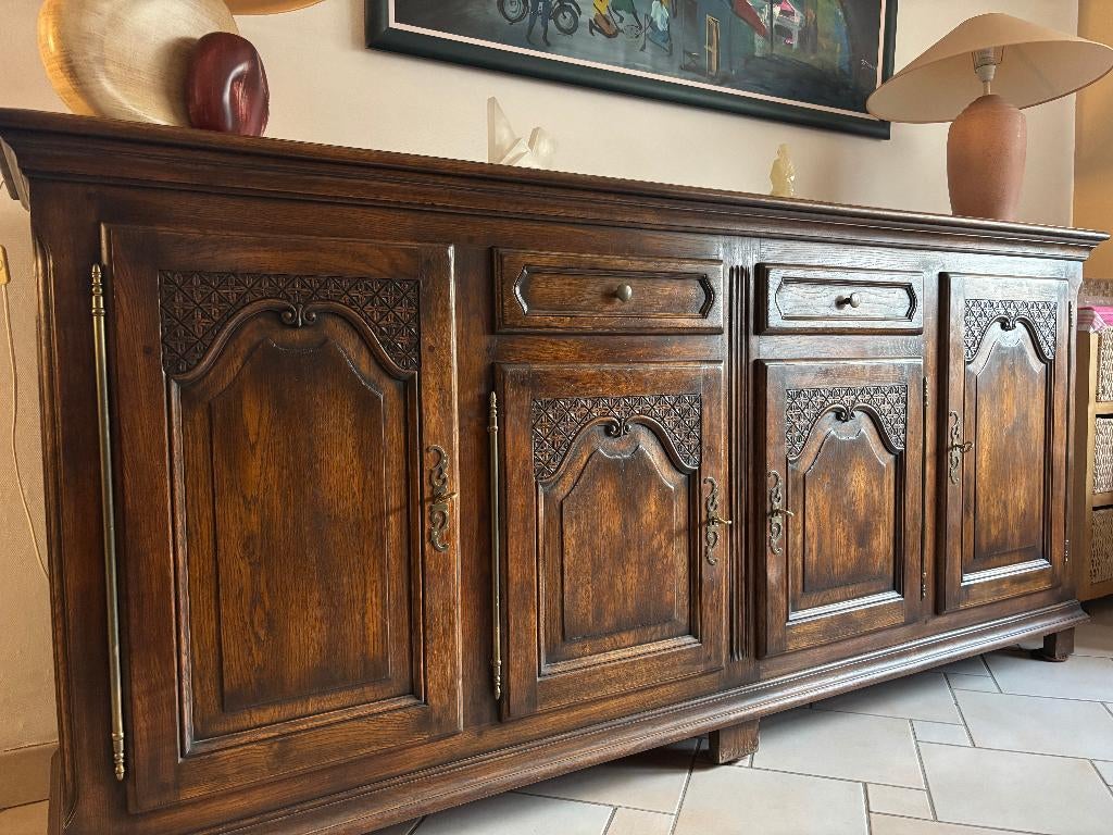 Dressoir van massief eikenhout, Ophalen, 100 tot 150 cm, Zo goed als nieuw, 200 cm of meer