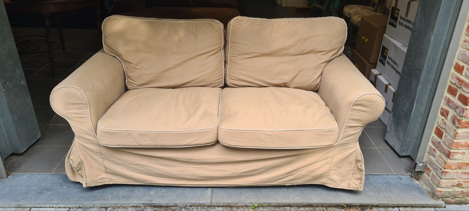 Beige 2-zitsfauteuil met afneembare stof, Ophalen, Stof