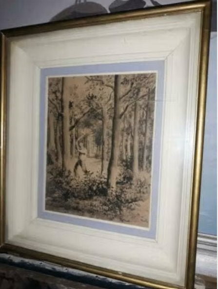 desssin le bucheron signe henri mathy, Ophalen, Tekening