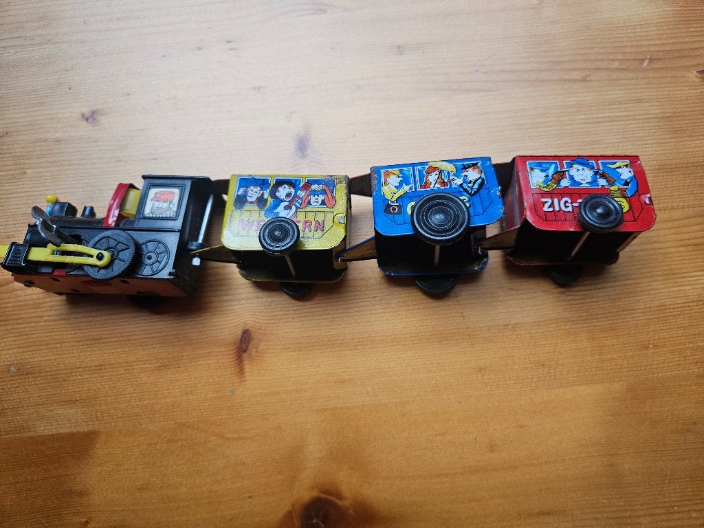 Oude metalen speelgoedtrein met sleutel, Antiek en Kunst, Ophalen of Verzenden