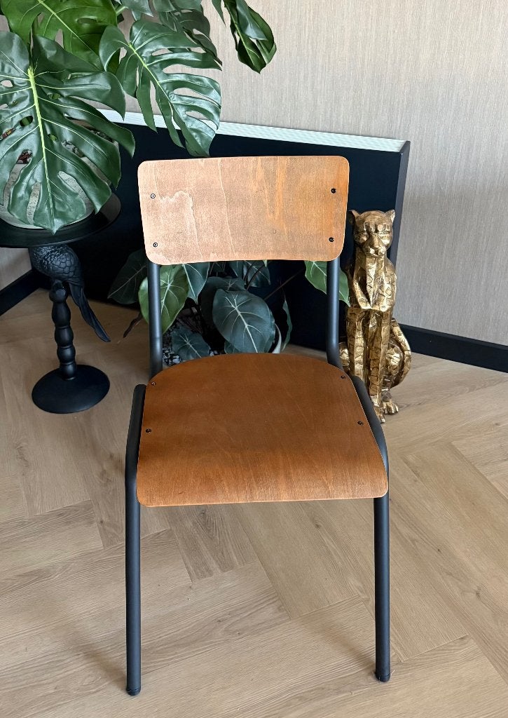 4 eetkamerstoelen Oscar hout metaal Leen Bakker, Huis en Inrichting, Ophalen, Bruin, Zo goed als nieuw, Vier